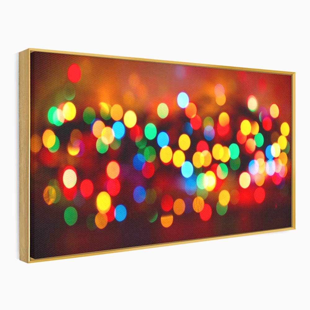 Tablou canvas cu tablou canvas cu lumini bokeh, in rama de aluminiu auriu
